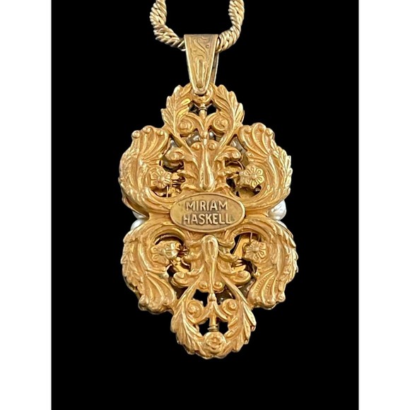 Rare Antique Signed Miriam Haskell Necklace Estate Amethyst Pearl Pendant Chain - Picture 10 of 16